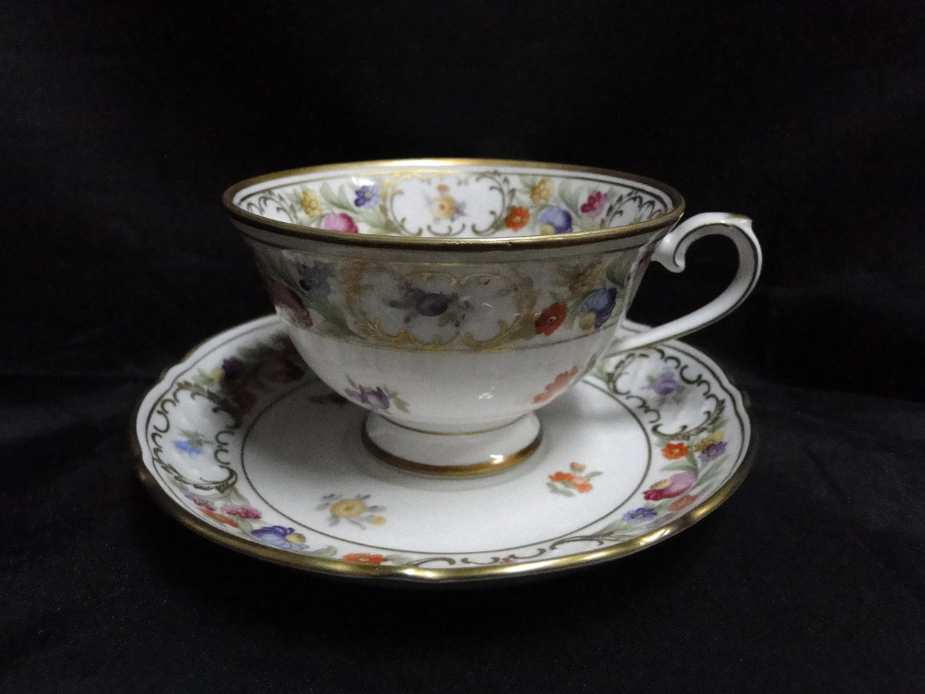 Schumann Empress Dresden Flowers: Footed Cup & Saucer Set, 2 1/2" Tall