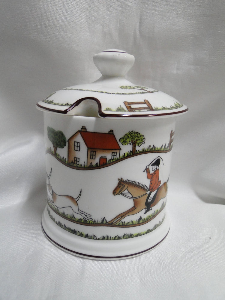 Crown Staffordshire Hunting Scene: Hunters: Jam / Jelly Jar & Lid, 4", Trim Wear