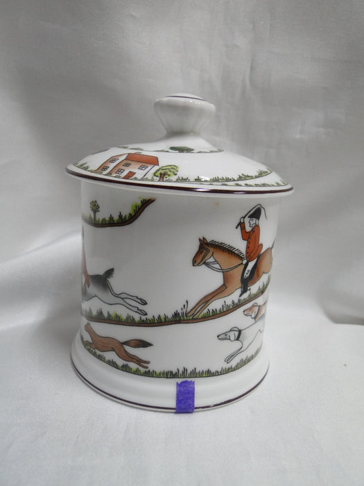 Crown Staffordshire Hunting Scene: Hunters: Jam / Jelly Jar & Lid, 4", Trim Wear