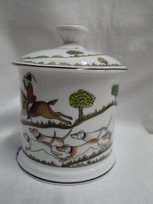Crown Staffordshire Hunting Scene: Hunters: Jam / Jelly Jar & Lid, 4", Trim Wear