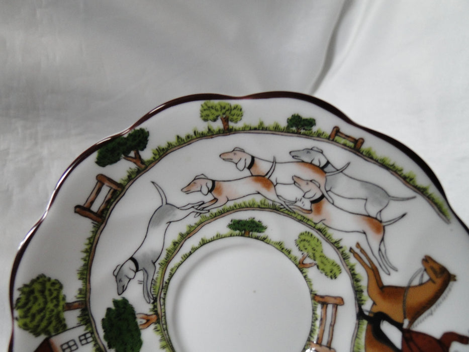 Crown Staffordshire Hunting Scene: Hunters: Demi Foot Scall Cup & Saucer Crazing
