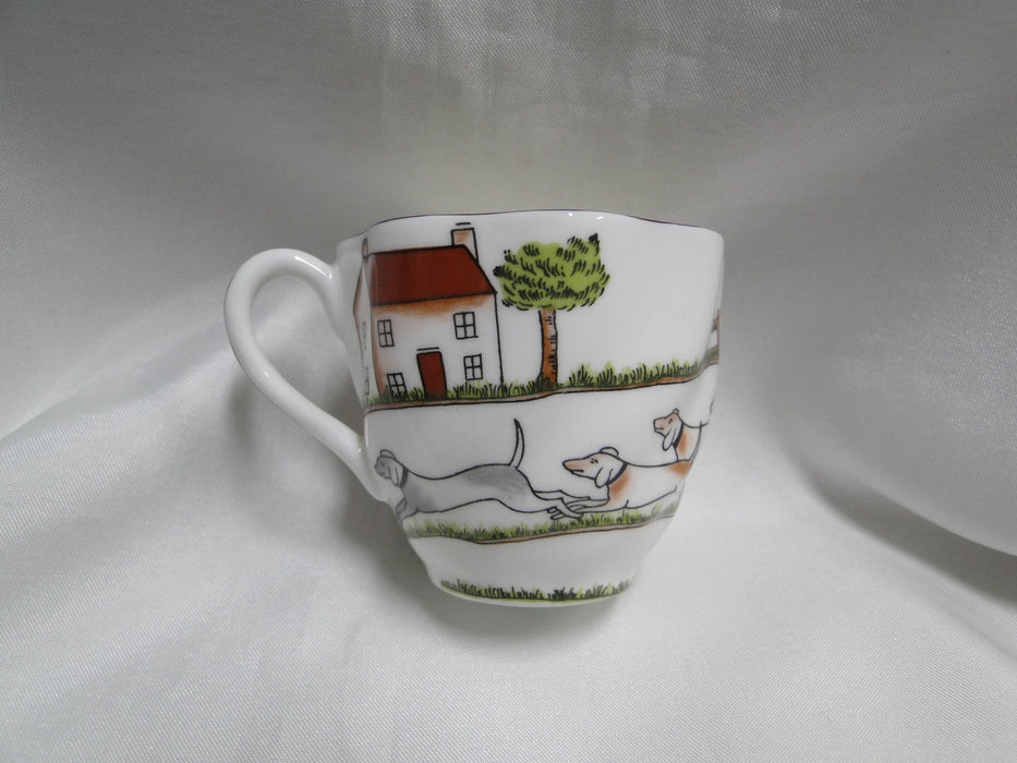 Crown Staffordshire Hunting Scene: Hunters: Demi Foot Scall Cup & Saucer Crazing