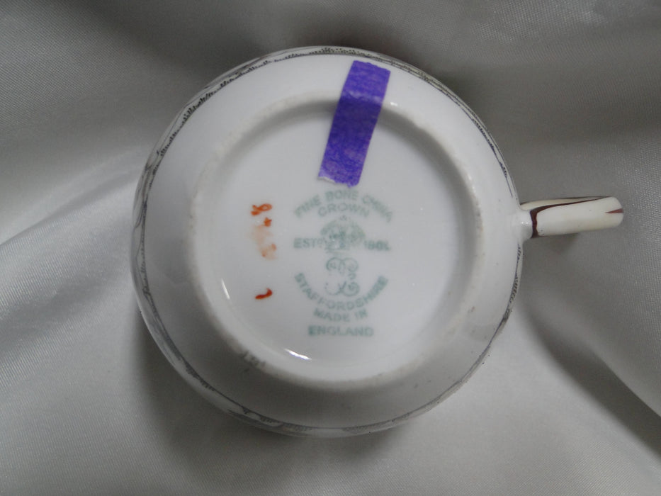 Crown Staffordshire Hunting Scene: Hunters, Horses: Flat Cup & Saucer, As Is