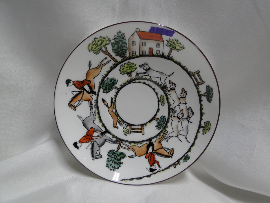 Crown Staffordshire Hunting Scene: Hunters, Horses: Flat Cup & Saucer, As Is