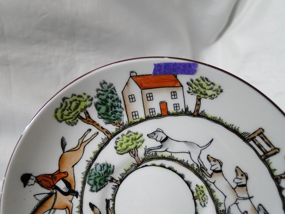 Crown Staffordshire Hunting Scene: Hunters, Horses: Flat Cup & Saucer, As Is