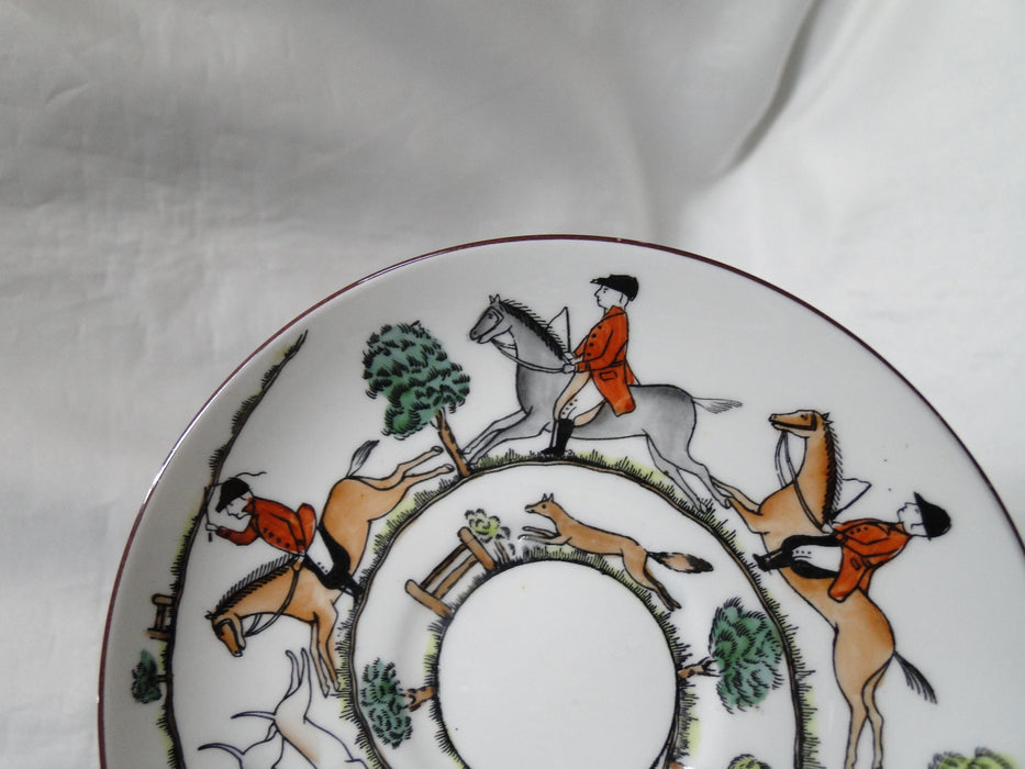 Crown Staffordshire Hunting Scene: Hunters, Horses: Flat Cup & Saucer, As Is