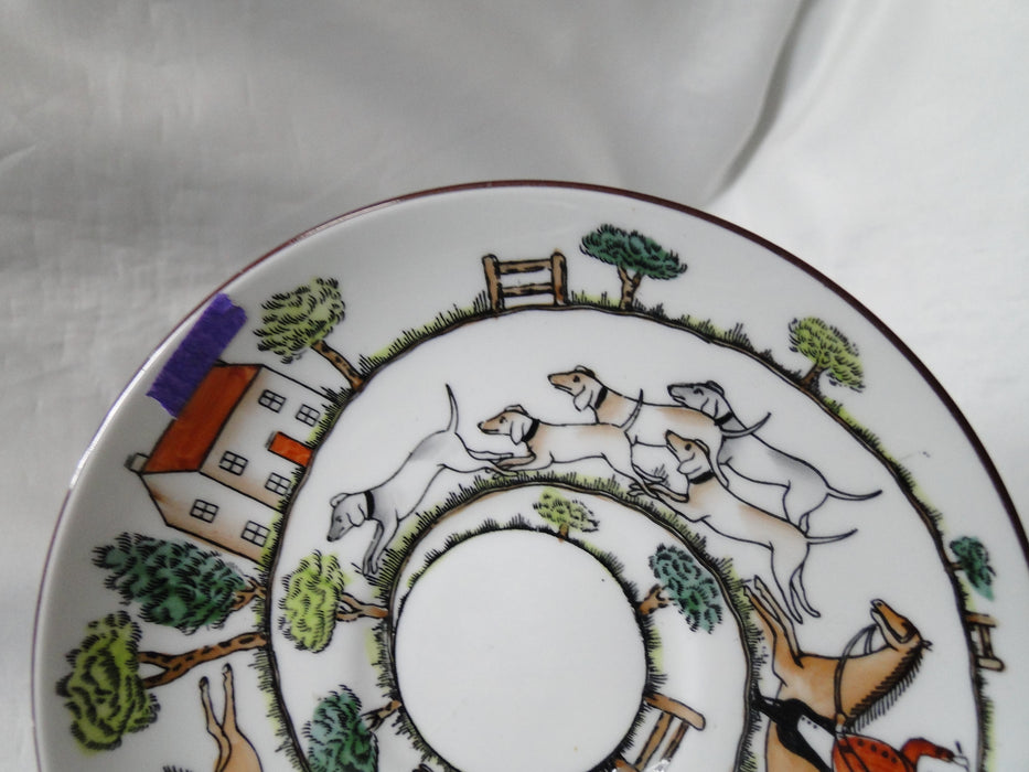 Crown Staffordshire Hunting Scene: Hunters, Horses: Flat Cup & Saucer, As Is