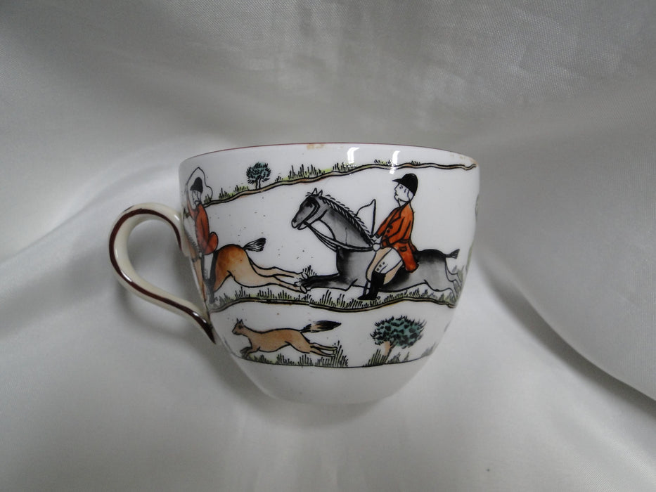 Crown Staffordshire Hunting Scene: Hunters, Horses: Flat Cup & Saucer, As Is