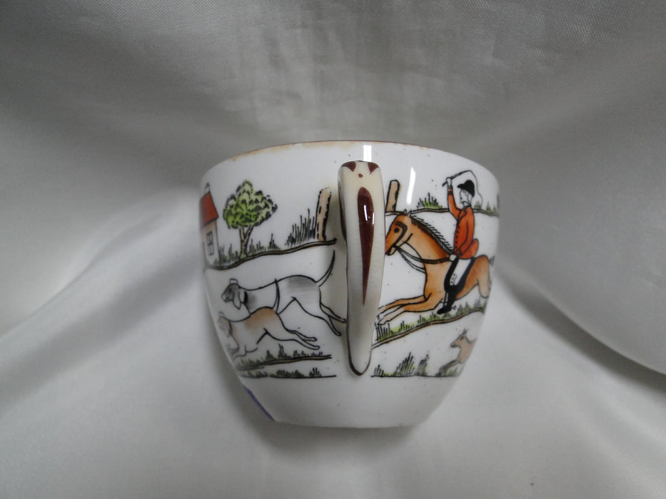 Crown Staffordshire Hunting Scene: Hunters, Horses: Flat Cup & Saucer, As Is