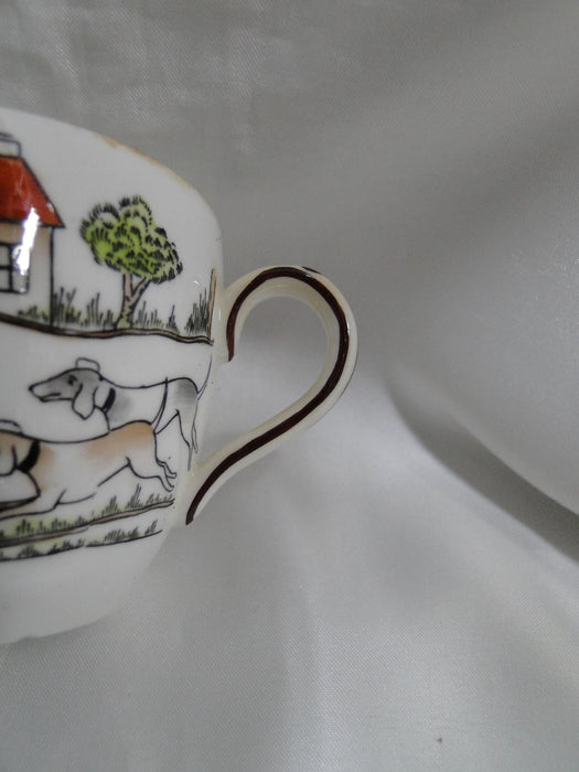 Crown Staffordshire Hunting Scene: Hunters, Horses: Flat Cup & Saucer, As Is