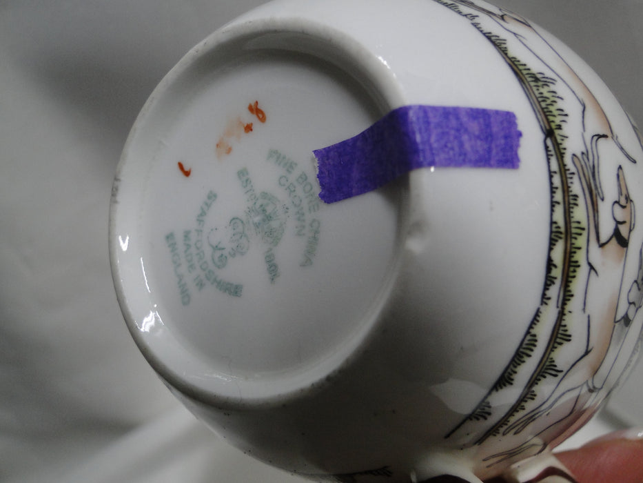 Crown Staffordshire Hunting Scene: Hunters, Horses: Flat Cup & Saucer, As Is
