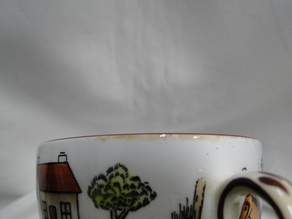 Crown Staffordshire Hunting Scene: Hunters, Horses: Flat Cup & Saucer, As Is
