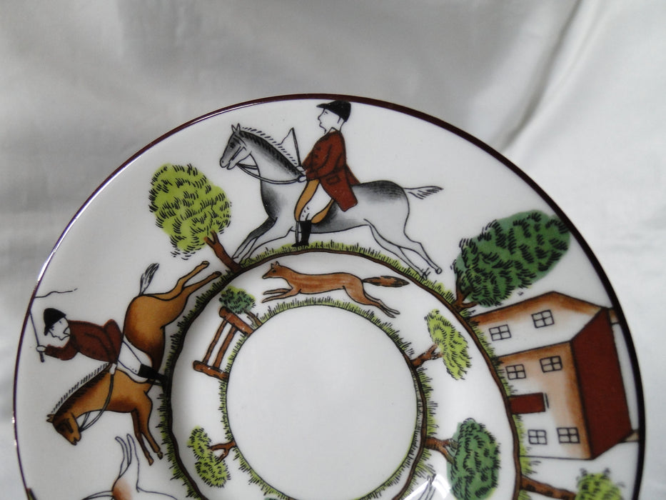 Crown Staffordshire Hunting Scene: Hunters, Horses: Demi Flat Cup & Rim Saucer