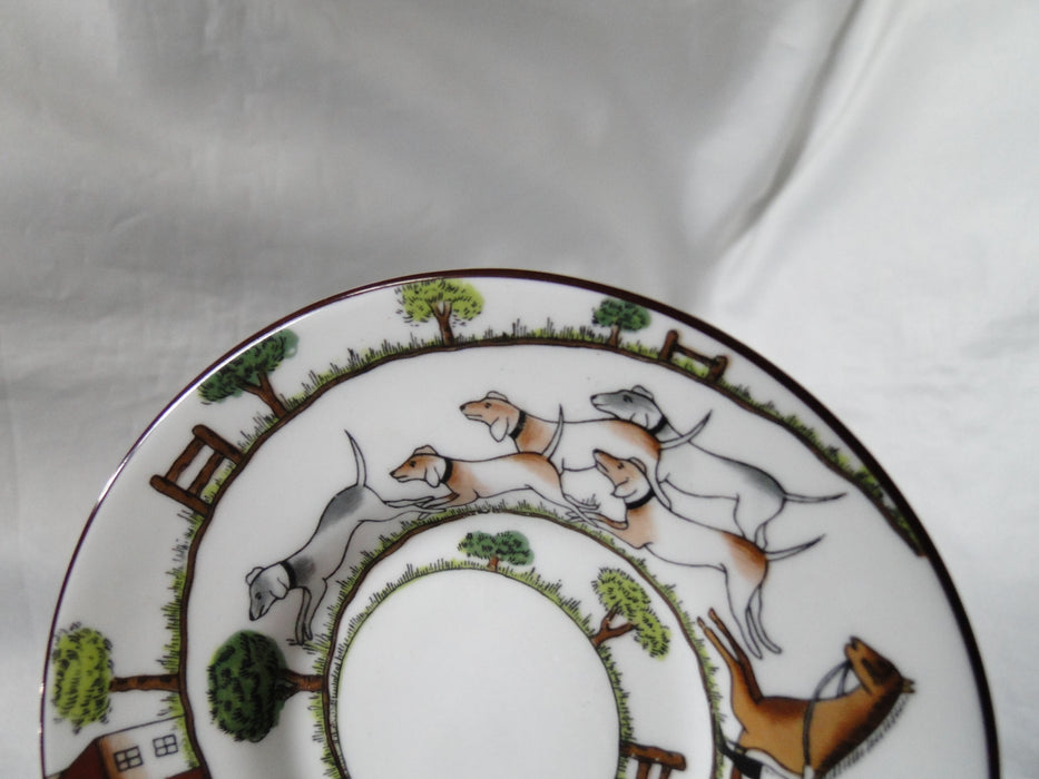 Crown Staffordshire Hunting Scene: Hunters, Horses: Demi Flat Cup & Rim Saucer