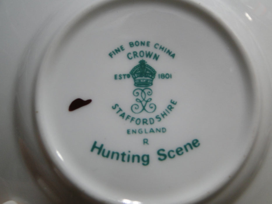 Crown Staffordshire Hunting Scene: Hunters, Horses: Demi Flat Cup & Rim Saucer