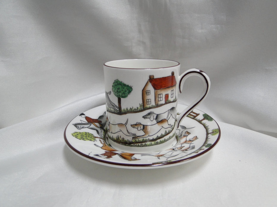 Crown Staffordshire Hunting Scene: Hunters, Horses: Demi Flat Cup & Rim Saucer