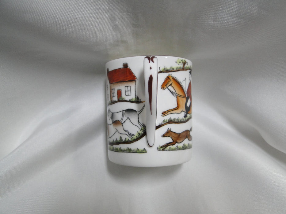 Crown Staffordshire Hunting Scene: Hunters, Horses: Demi Flat Cup & Rim Saucer
