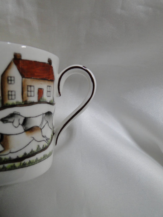 Crown Staffordshire Hunting Scene: Hunters, Horses: Demi Flat Cup & Rim Saucer