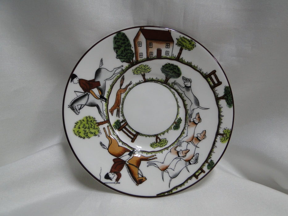 Crown Staffordshire Hunting Scene: Hunters, Horses: Demi Flat Cup & Rim Saucer