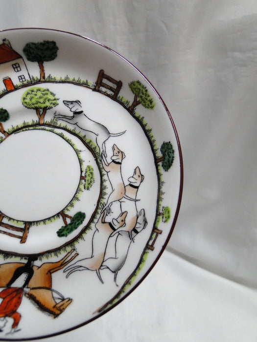 Crown Staffordshire Hunting Scene: Hunters, Horses: Demi Flat Cup, Canton Saucer