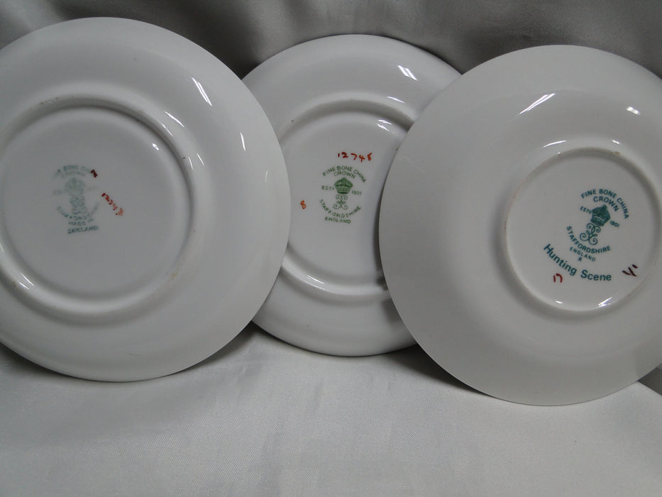 Crown Staffordshire Hunting Scene: Hunters, Horses: Demi Flat Cup, Canton Saucer