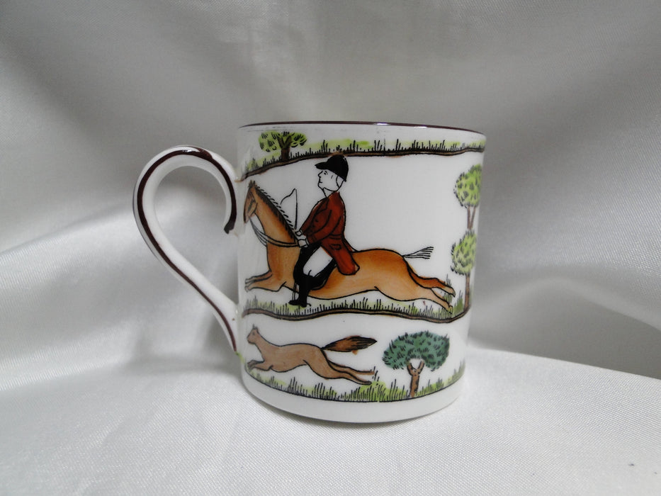 Crown Staffordshire Hunting Scene: Hunters, Horses: Demi Flat Cup, Canton Saucer