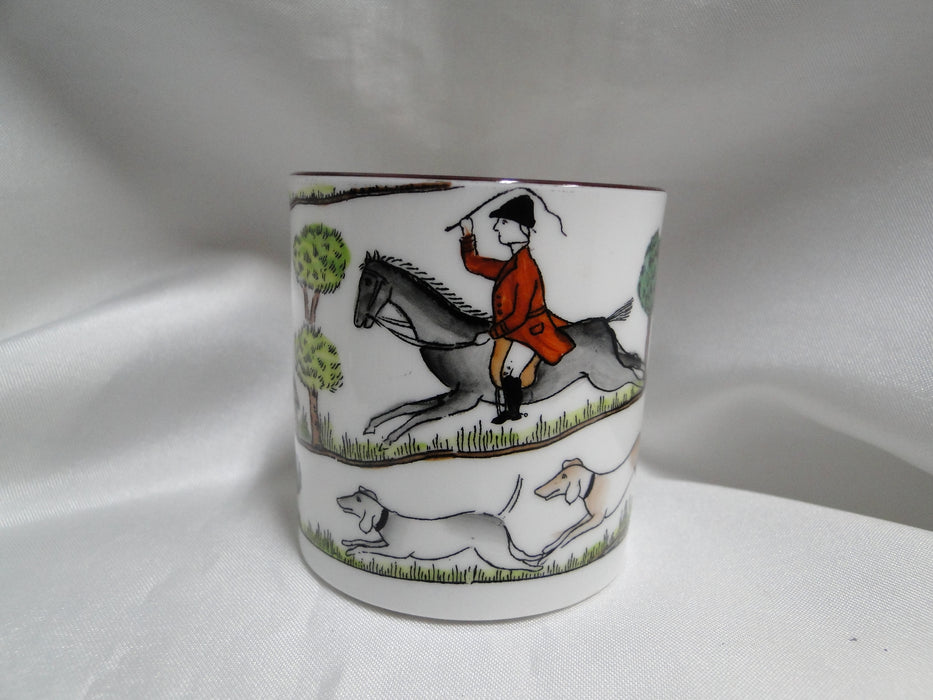 Crown Staffordshire Hunting Scene: Hunters, Horses: Demi Flat Cup, Canton Saucer