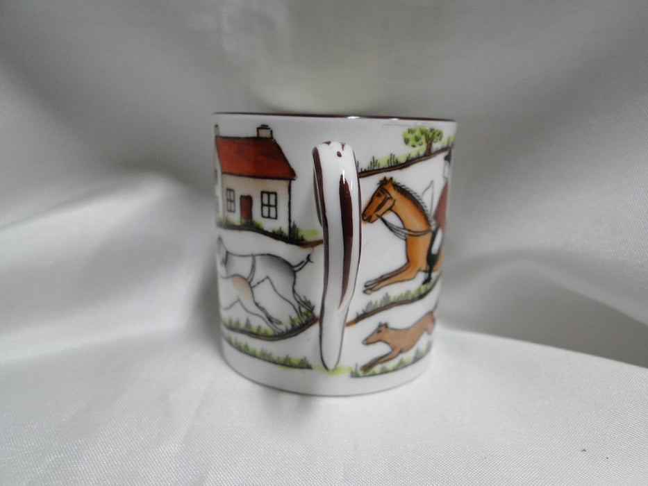 Crown Staffordshire Hunting Scene: Hunters, Horses: Demi Flat Cup, Canton Saucer