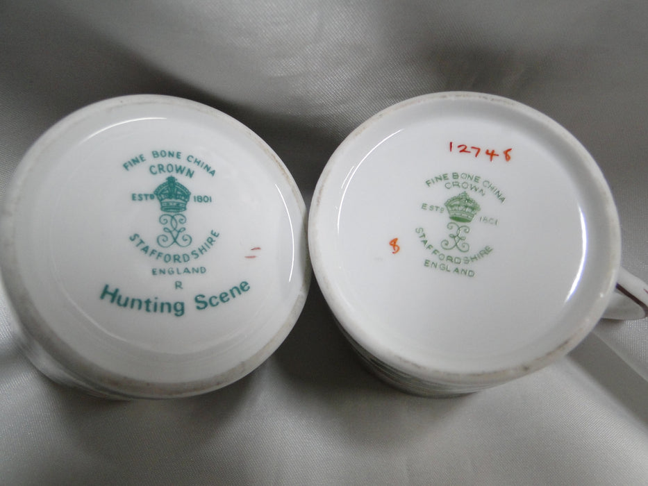 Crown Staffordshire Hunting Scene: Hunters, Horses: Demi Flat Cup, Canton Saucer