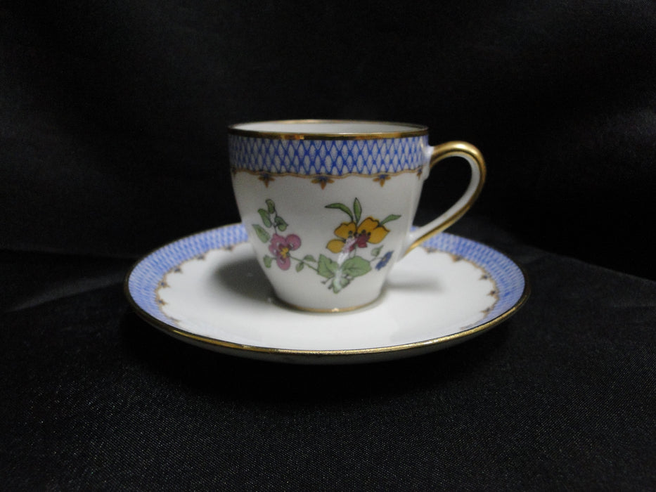 Charles Ahrenfeldt Blue Lattice, Florals: Demitasse Cup & Saucer Set, 2", As Is