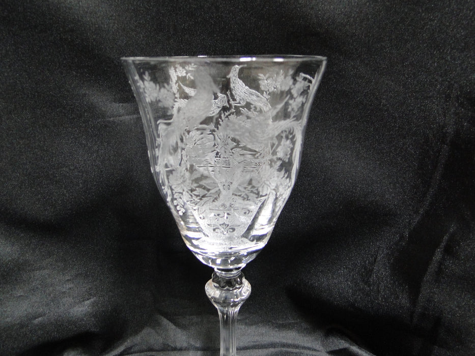Tiffin Persian Pheasant, 17358, Etched Birds: Water or Wine Goblet (s), 8" Tall