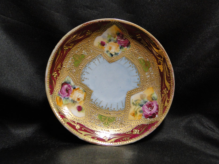 Asian Raised Gold, Burgundy Edge, Roses: Cup & Saucer Set, 2 1/2" Tall