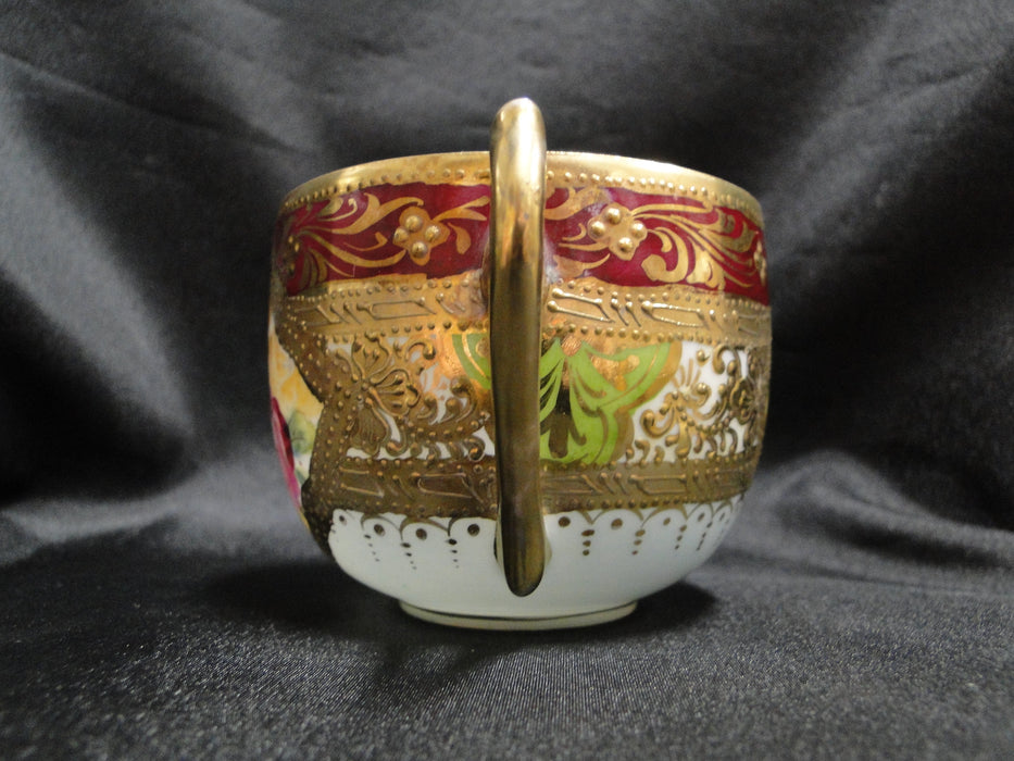 Asian Raised Gold, Burgundy Edge, Roses: Cup & Saucer Set, 2 1/2" Tall