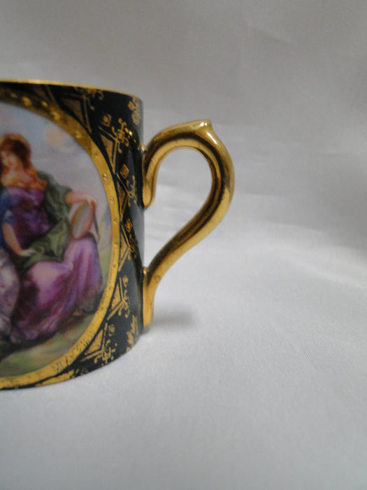 Royal Vienna Ladies Scene, Burgundy, Green: Demitasse Cup & Saucer Set, 2 1/8"