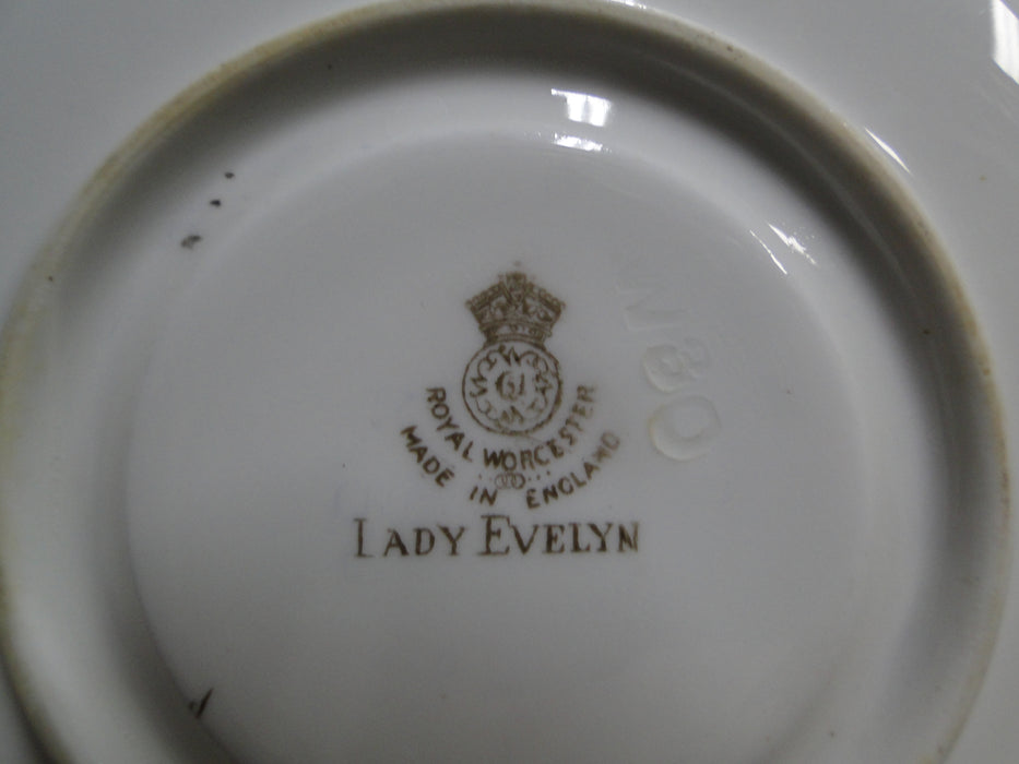 Royal Worcester Lady Evelyn, Scrolls, Florals: Cup & Saucer Set, 2 1/8"