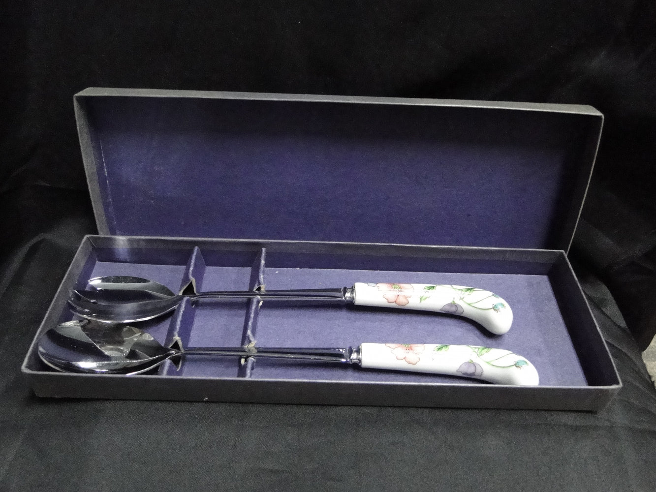 Villeroy & Boch Amapola, Blue & Orange Flowers: Serving Spoon & Fork, Box