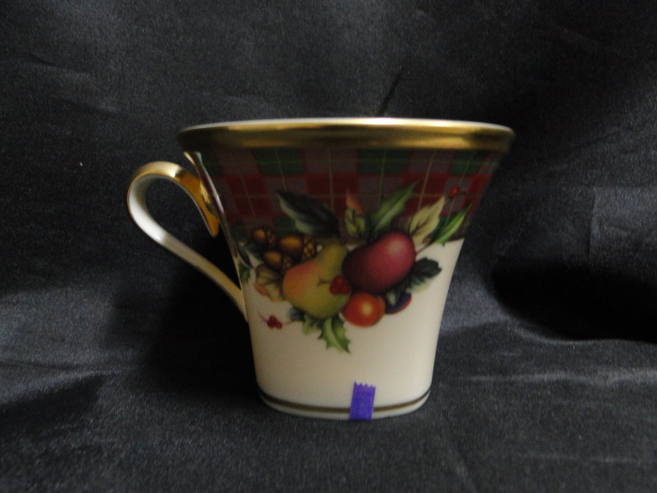 Lenox Holiday Tartan, Fruit, Plaid Ribbon: Square Cup & Saucer Set 3 1/8", As Is