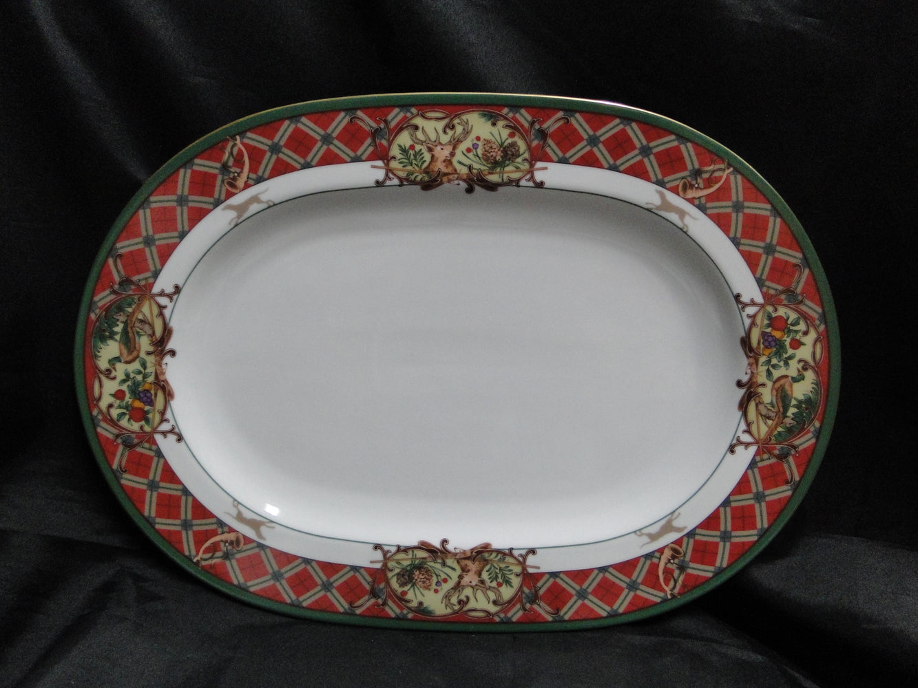 Noritake Royal Hunt, 3930, Plaid, Fruit, Animals: Oval Serving Platter, 15 7/8"