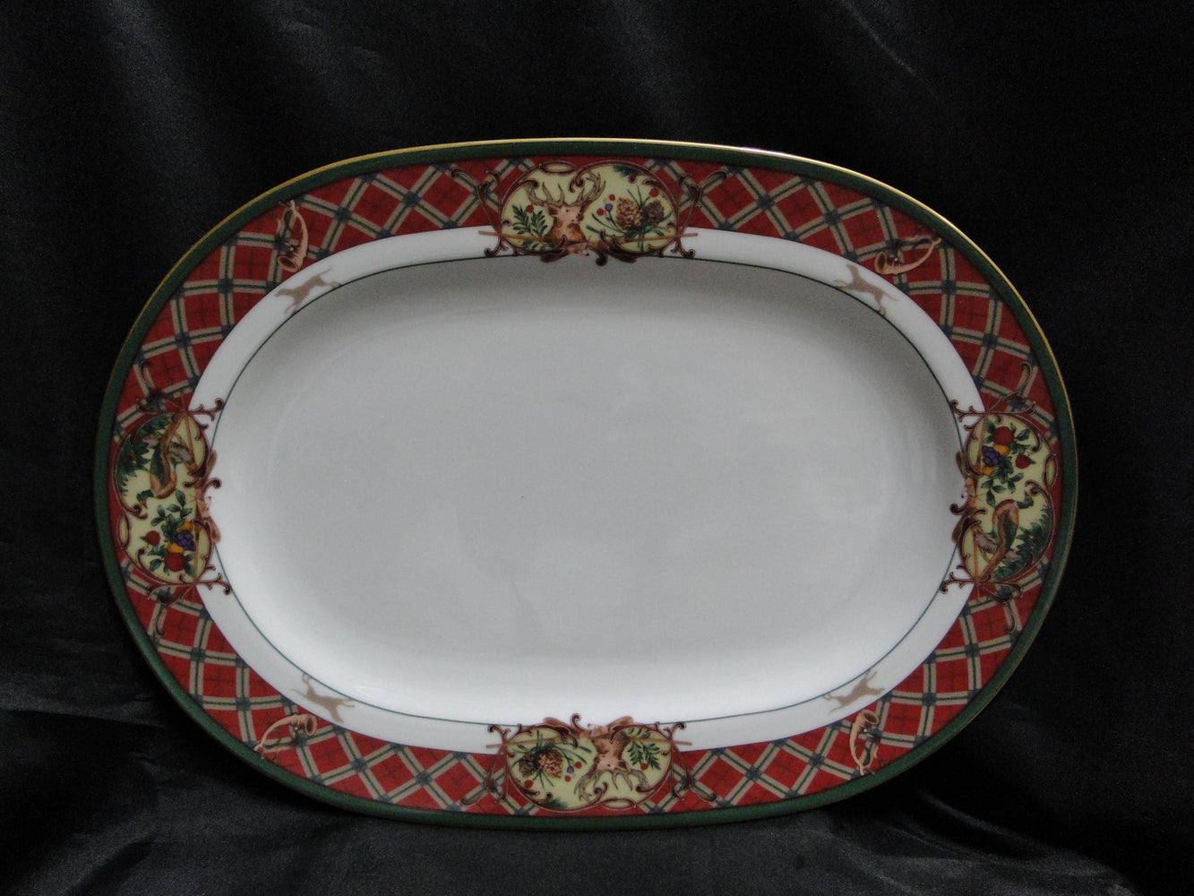 Noritake Royal Hunt, 3930, Plaid, Fruit, Animals: Oval Serving Platter, 13 3/4"