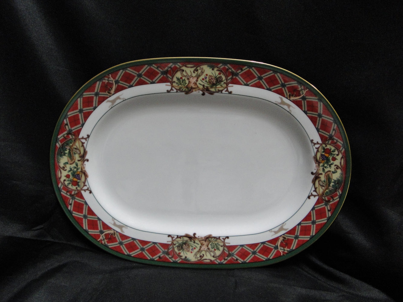 Noritake Royal Hunt, 3930, Plaid, Fruit, Animals: Oval Serving Platter, 12"