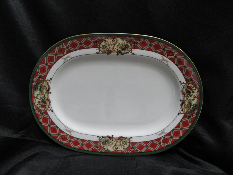 Noritake Royal Hunt, 3930, Plaid, Fruit, Animals: Oval Serving Platter, 12"