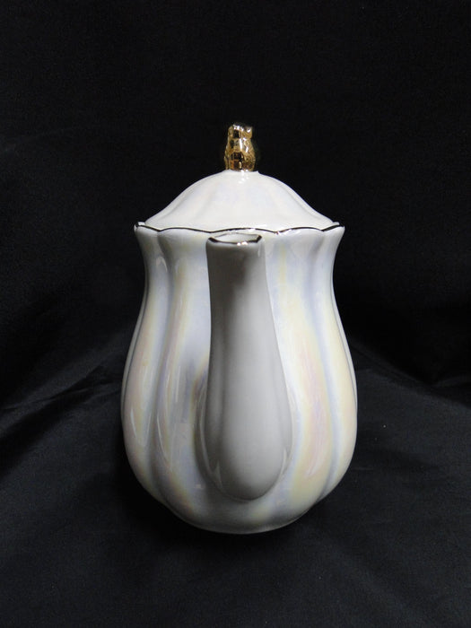 Grace's Teaware Iridescent White w/ Gold Trim, Fluted: Teapot & Lid, 8"