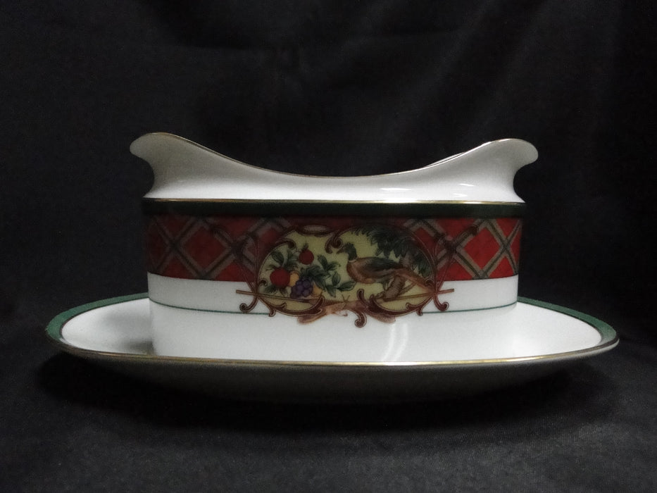 Noritake Royal Hunt, 3930, Plaid, Fruit, Animals: Gravy Boat w/ Att Underplate