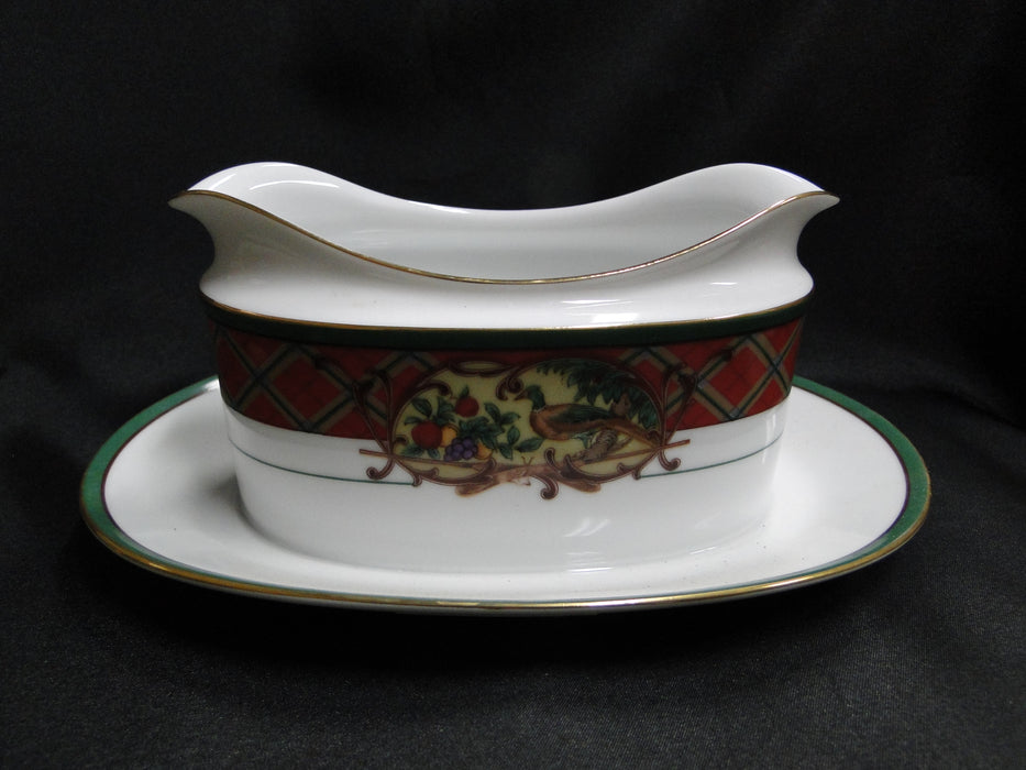 Noritake Royal Hunt, 3930, Plaid, Fruit, Animals: Gravy Boat w/ Att Underplate