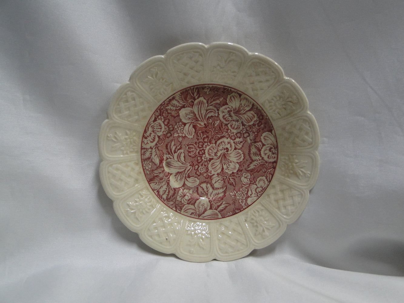 Coalport Oakhill Pink, Floral, Embossed Border: 6 5/8" Cream Soup Saucer, As Is