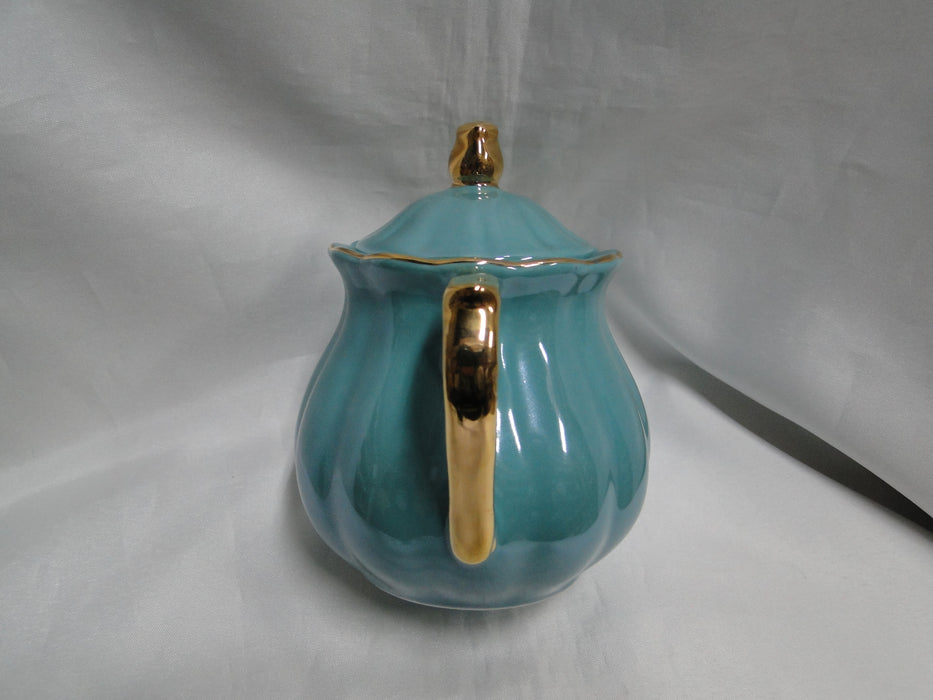 Grace's Teaware Teal w/ Gold Trim, Fluted: Sugar Bowl & Lid, 5" Tall