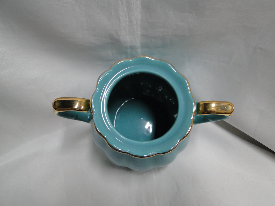 Grace's Teaware Teal w/ Gold Trim, Fluted: Sugar Bowl & Lid, 5" Tall