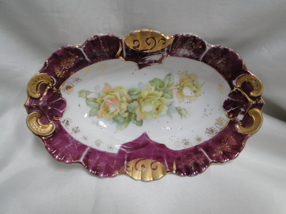 IBF Germany Magenta Border w/ Yellow Roses: Oval Bowl (s), 6 1/2", As Is