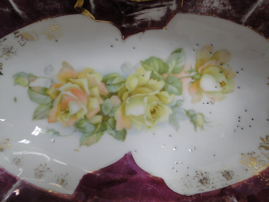IBF Germany Magenta Border w/ Yellow Roses: Oval Bowl (s), 6 1/2", As Is