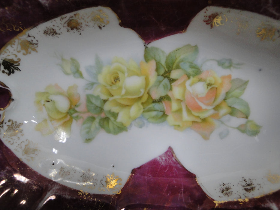 IBF Germany Magenta Border w/ Yellow Roses: Oval Bowl (s), 6 1/2", As Is